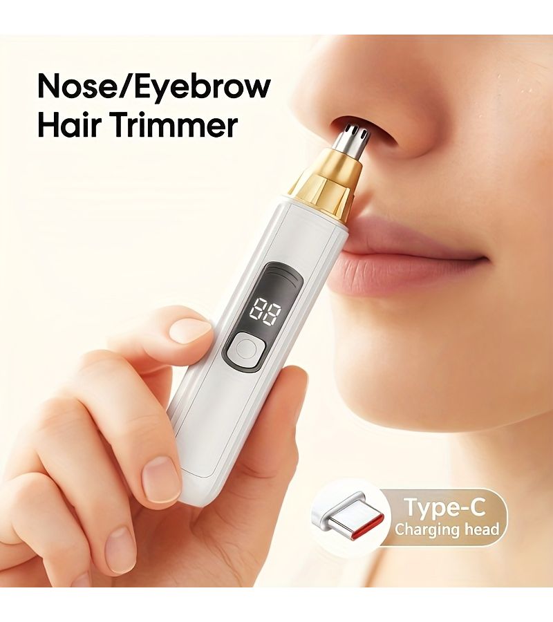Pink Electric Nose Hair Trimmer USB Charging Digital Display Stainless Steel Blade Painless - Image 1