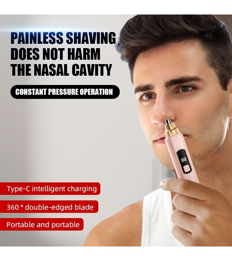 Pink Electric Nose Hair Trimmer USB Charging Digital Display Stainless Steel Blade Painless - Image 2