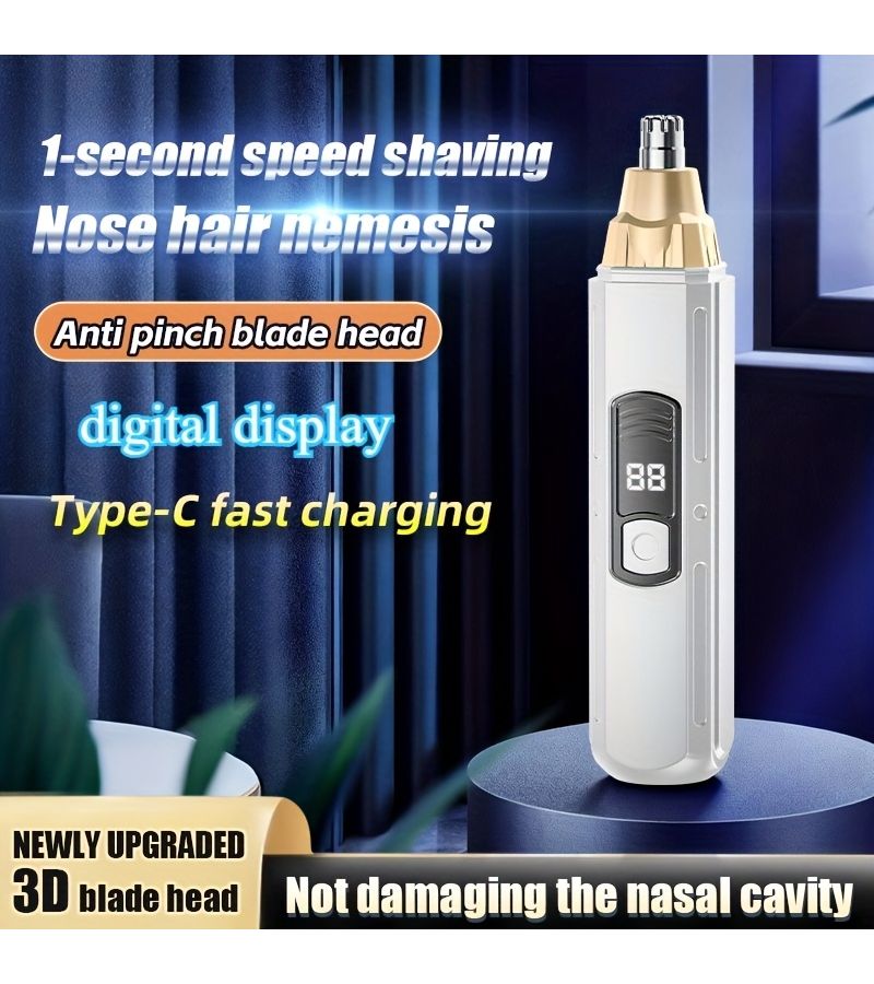 Pink Electric Nose Hair Trimmer USB Charging Digital Display Stainless Steel Blade Painless - Image 5