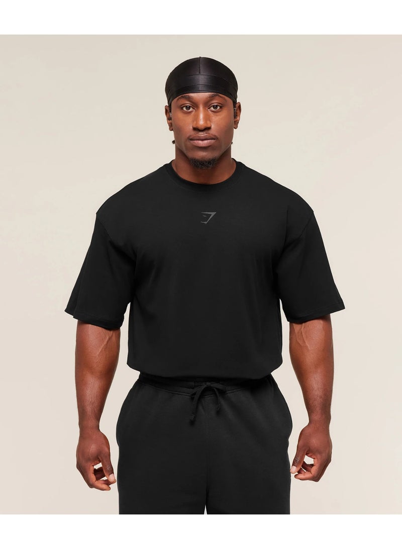 Gymshark Power T-Shirt, Men Heavyweight Oversized Gym Tshirt, Back Graphic Workout Lifting Training Top (Black/Black) - Image 2