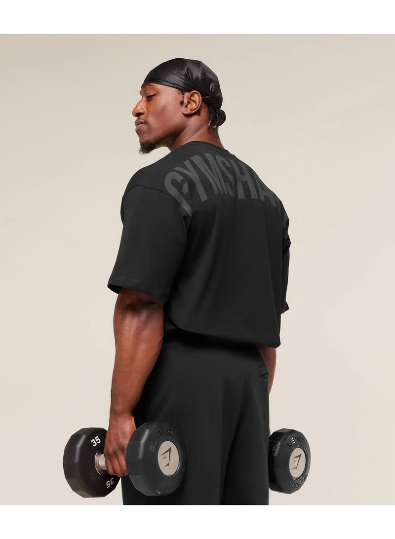 Gymshark Power T-Shirt, Men Heavyweight Oversized Gym Tshirt, Back Graphic Workout Lifting Training Top (Black/Black) - Image 5