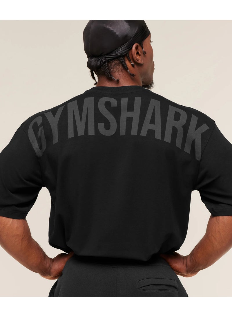 Gymshark Power T-Shirt, Men Heavyweight Oversized Gym Tshirt, Back Graphic Workout Lifting Training Top (Black/Black) - Image 3