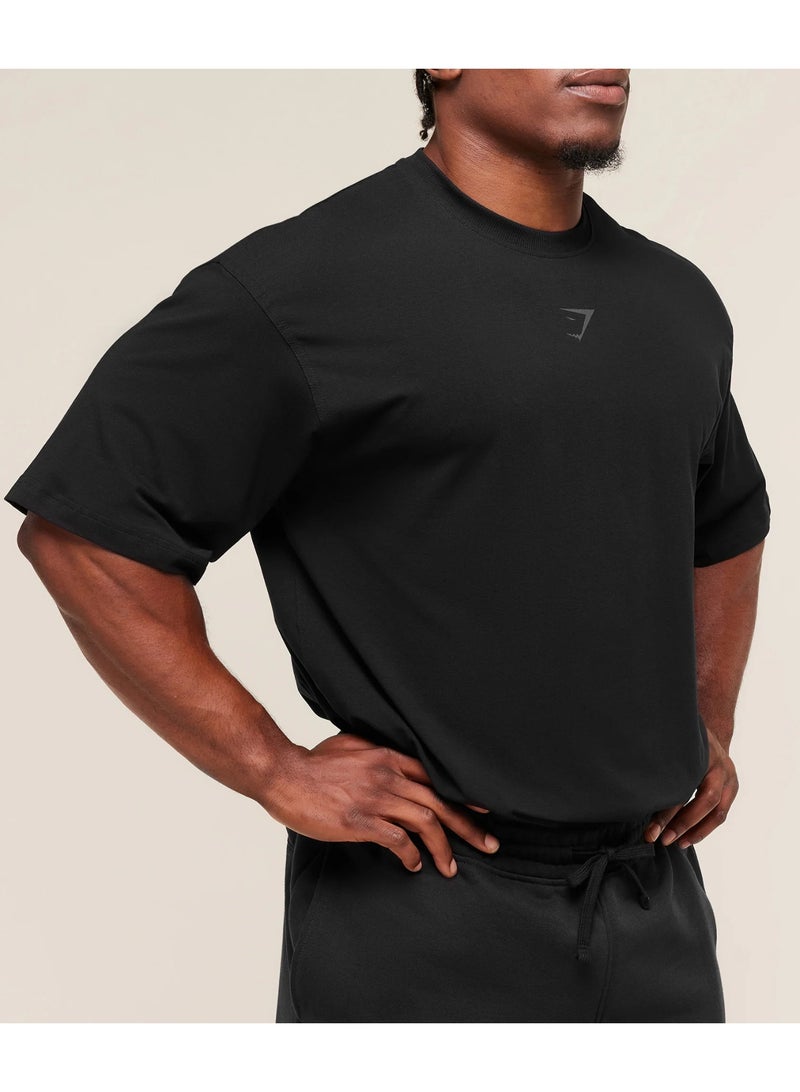 Gymshark Power T-Shirt, Men Heavyweight Oversized Gym Tshirt, Back Graphic Workout Lifting Training Top (Black/Black) - Image 4