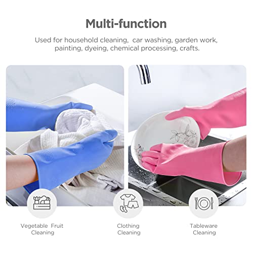 IUCGE Rubber gloves dishwashing 4 Pairs for Kitchen,Cleaning gloves for household Reuseable.(Large,Blue+Pink) - Image 3