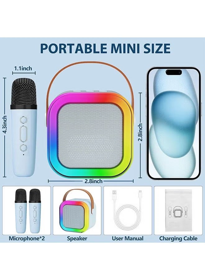 Arabest Portable Karaoke Speaker Kits, Mini Portable Bluetooth Karaoke Speaker with 2 Wireless Mics and led Colorful Lights for Kids Adults, Gifts Toys for Girls Boys Family Home Party, Blue  - Image 4