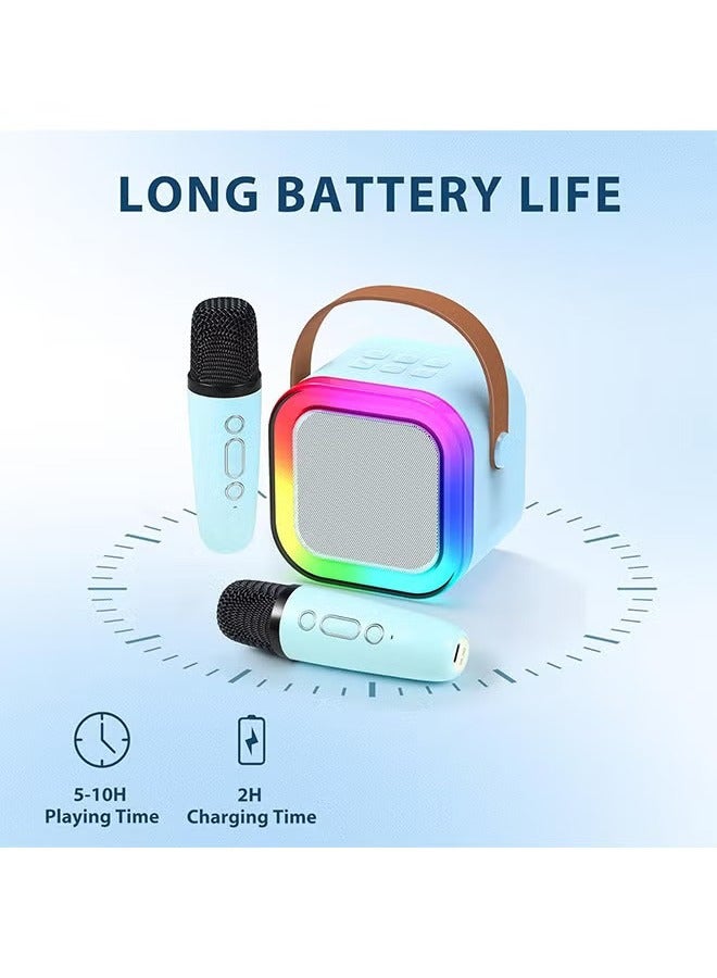 Arabest Portable Karaoke Speaker Kits, Mini Portable Bluetooth Karaoke Speaker with 2 Wireless Mics and led Colorful Lights for Kids Adults, Gifts Toys for Girls Boys Family Home Party, Blue  - Image 5