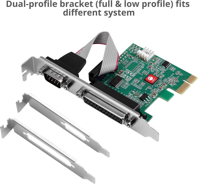 SIIG Single Serial Port/RS-232 and Single Parallel Port PCIe Card Compatible with 16C550 UART (JJ-E20311-S1) - Image 5
