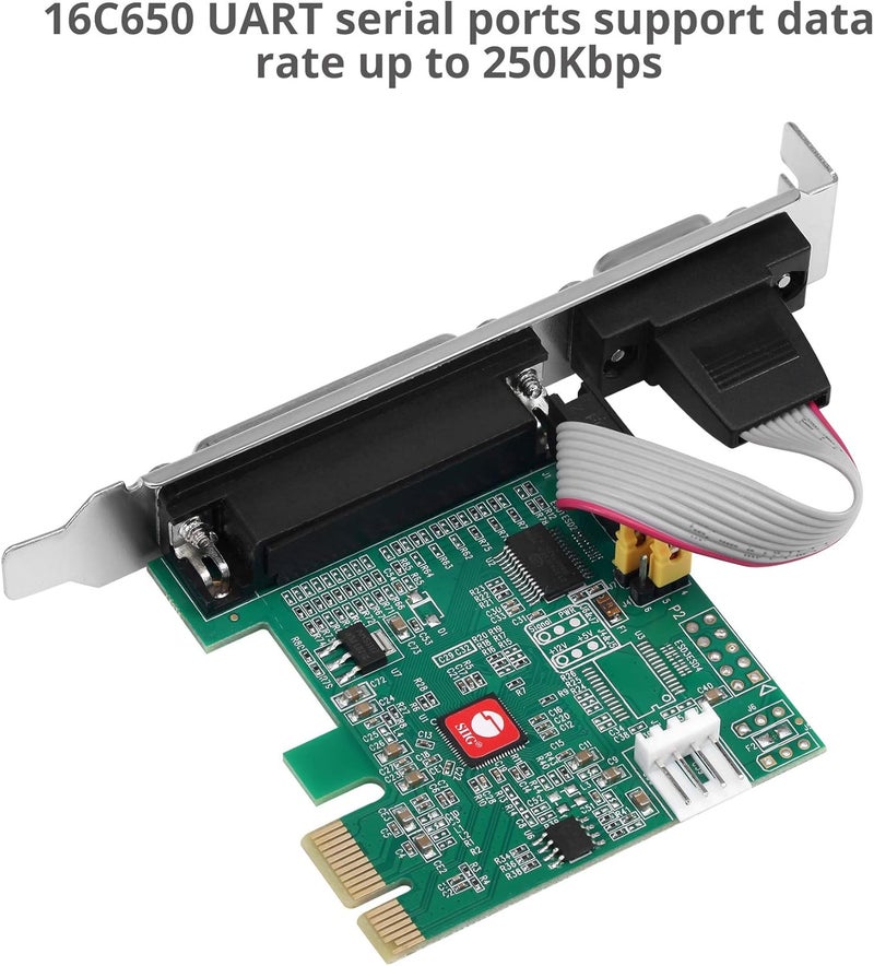 SIIG Single Serial Port/RS-232 and Single Parallel Port PCIe Card Compatible with 16C550 UART (JJ-E20311-S1) - Image 3