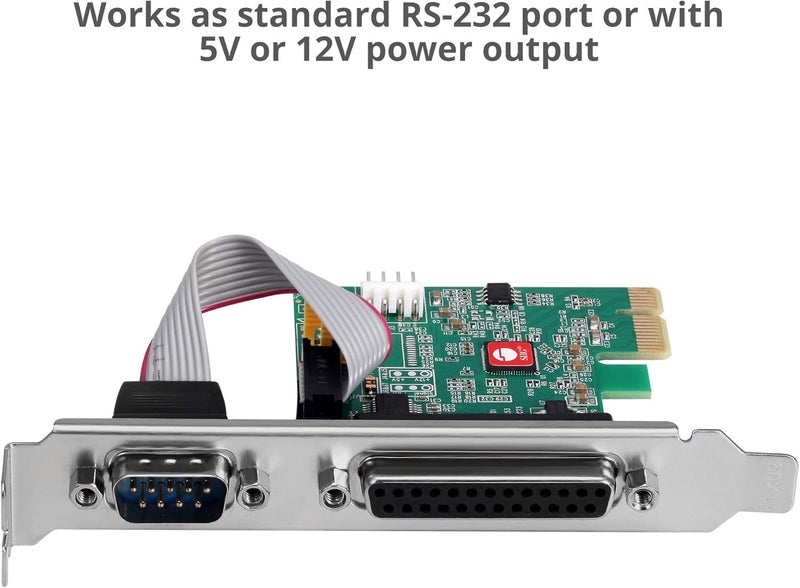 SIIG Single Serial Port/RS-232 and Single Parallel Port PCIe Card Compatible with 16C550 UART (JJ-E20311-S1) - Image 4