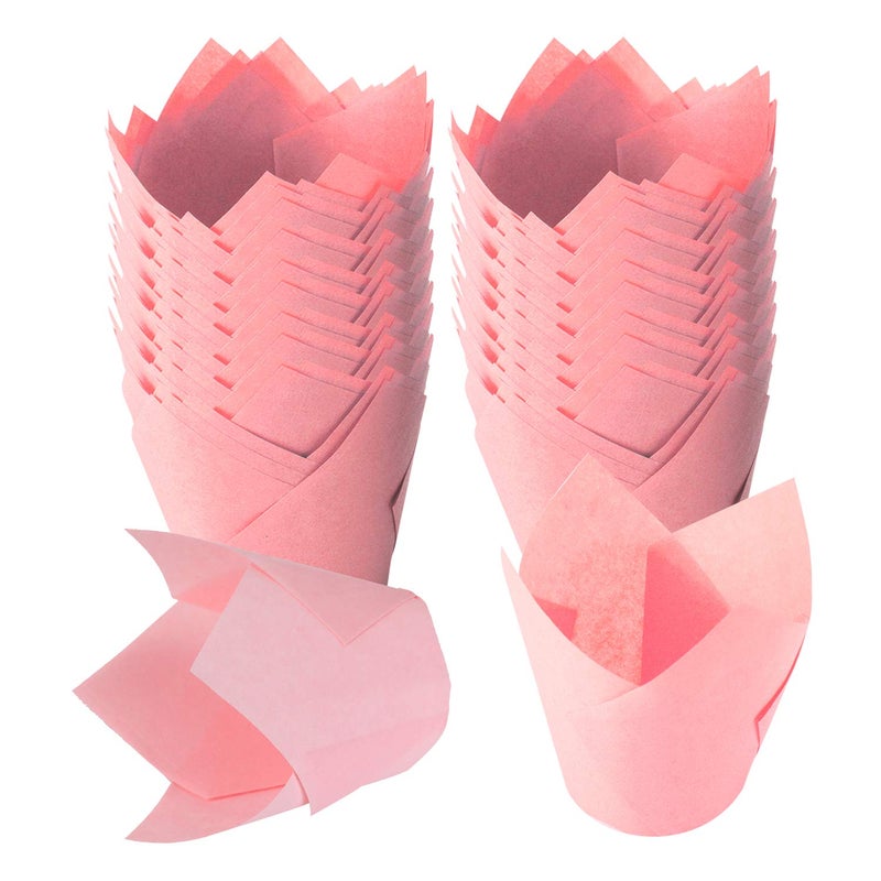 TRUSBER TRUSBER Pink Baking Cups 150 pieces Tulip Cupcake Liners Muffin Baking Cup Holders for Wedding Birthday Christmas and Baby Shower Parties 