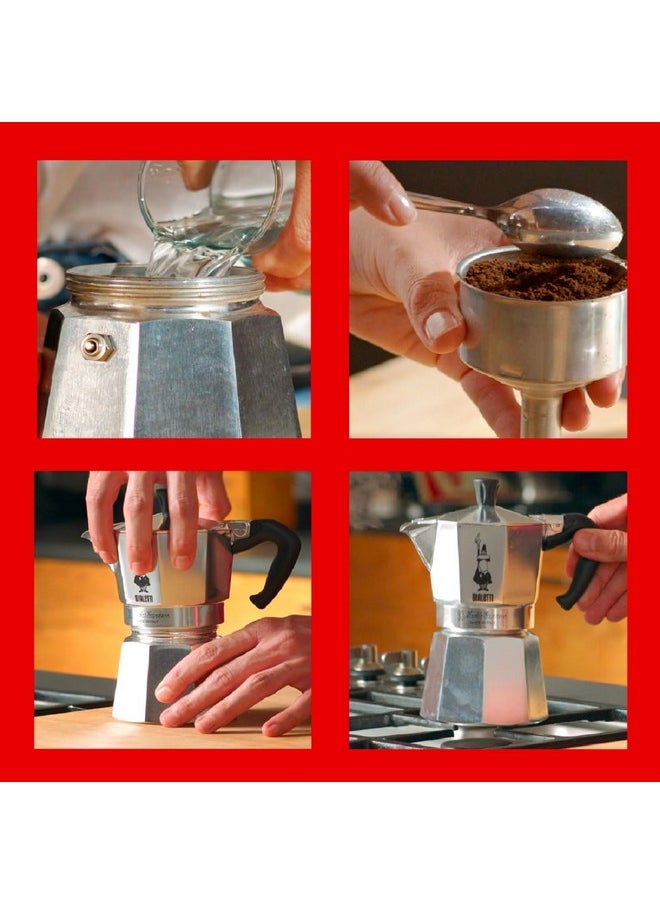 BIALeTTI Bialetti - Moka Espress: Iconic Stovetop Espresso Maker, Makes Real Italian Coffee, Moka Pot 6 Cups (6 Oz), Aluminium, Silver  - Image 4
