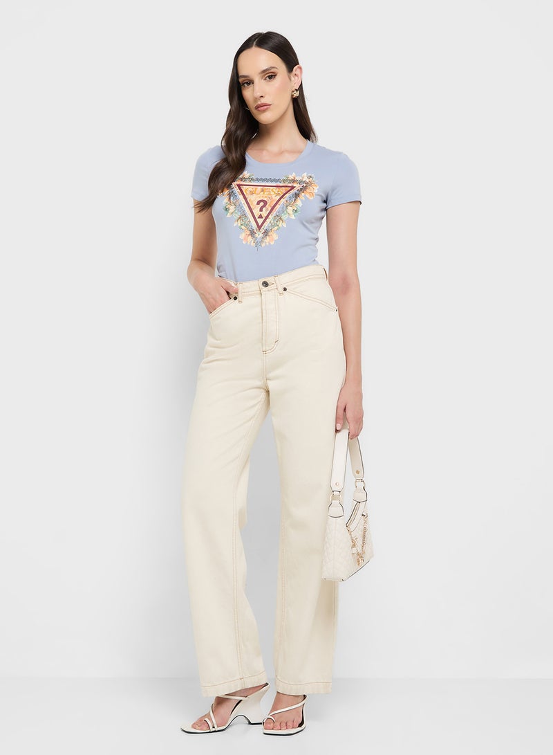 GUESS Short Sleeve  Triangle Flowers T-Shirt  - Image 4