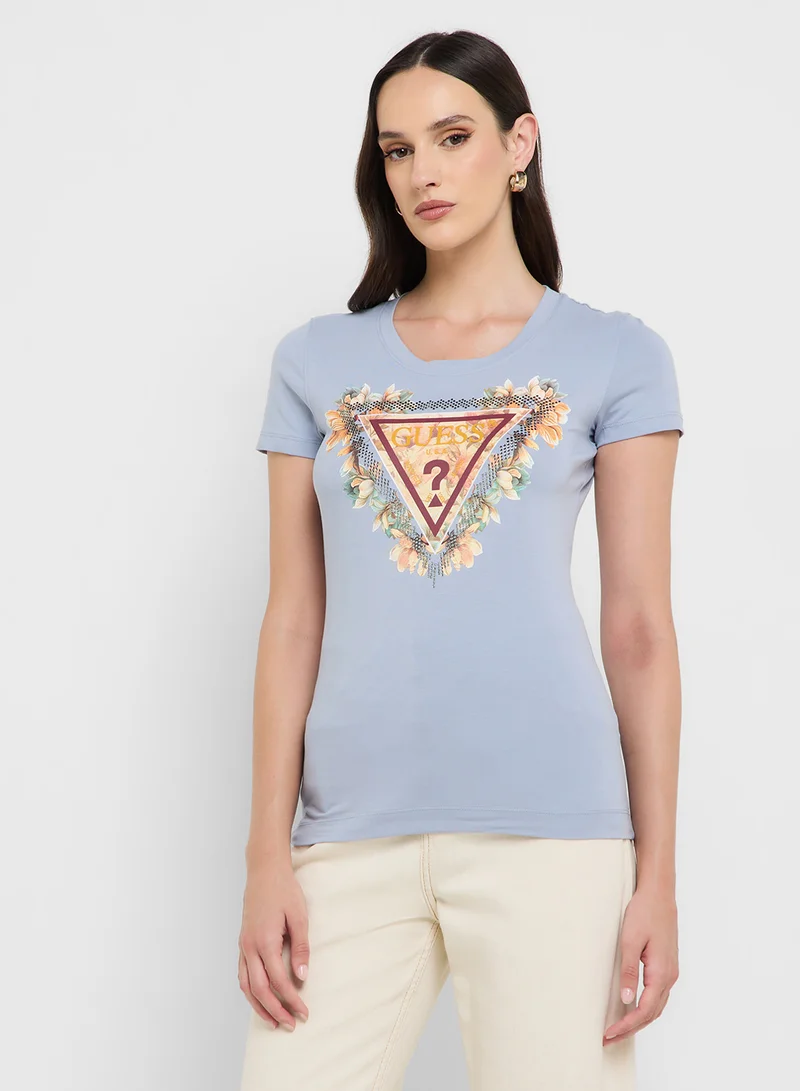 جس Short Sleeve  Triangle Flowers T-Shirt