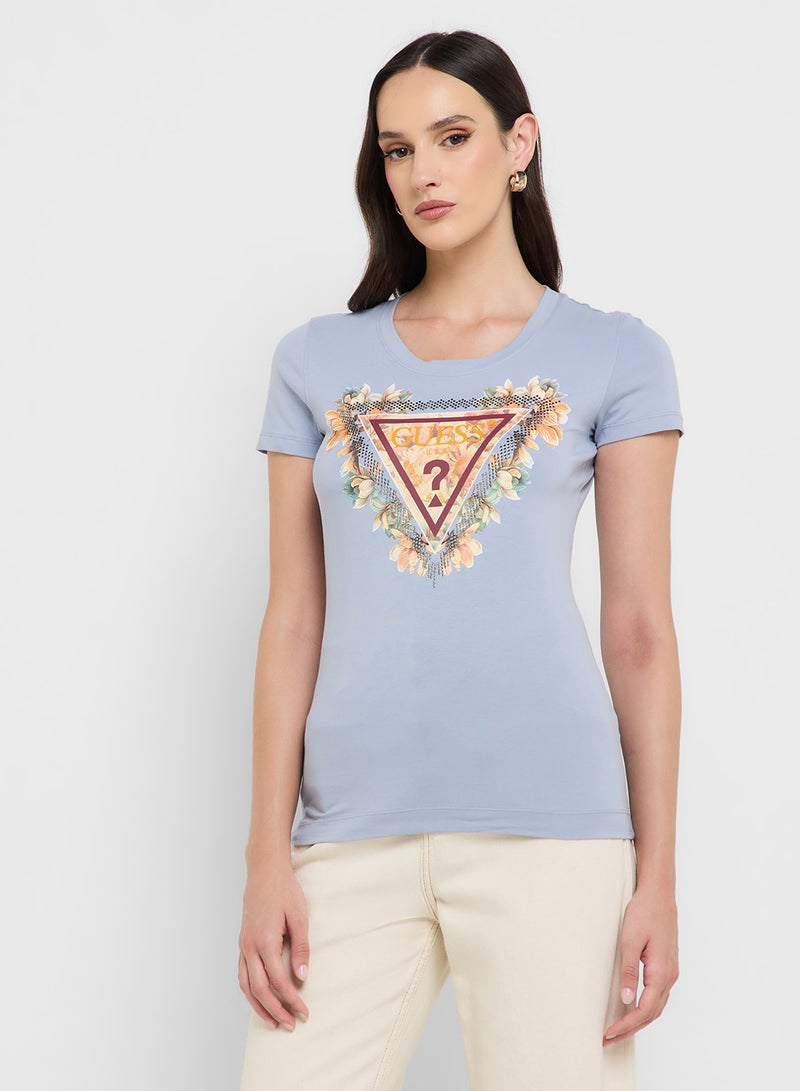 GUESS Short Sleeve  Triangle Flowers T-Shirt  - Image 1