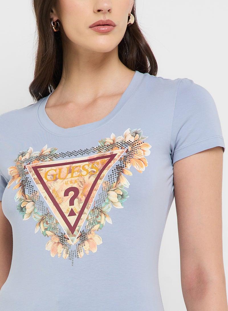 GUESS Short Sleeve  Triangle Flowers T-Shirt  - Image 3