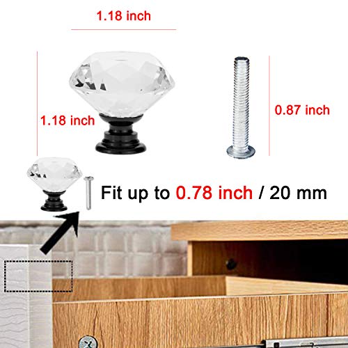 YourGift 6 Pack Drawer Knobs Diamond Shaped Crystal Glass 30mm Cabinet Knobs Pull Handles (30 mm, 6 Pack, Black) - Image 3
