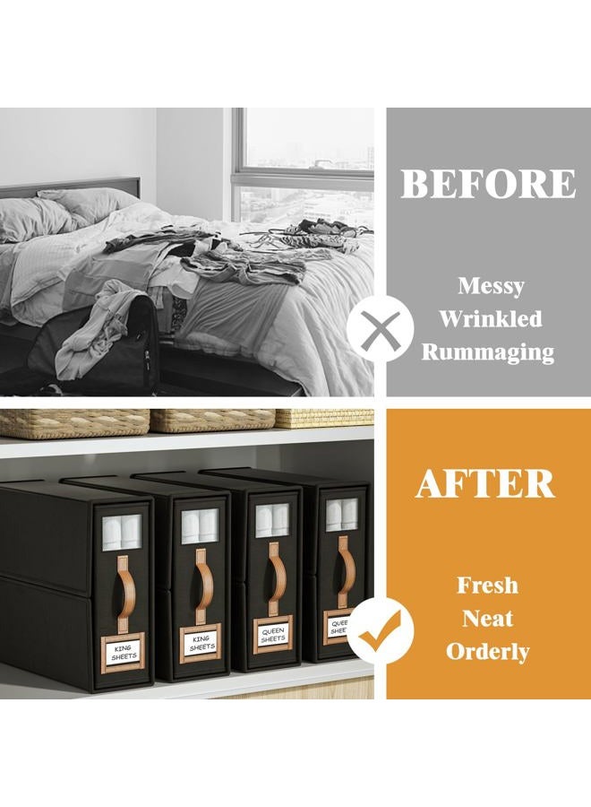 BigPonPon 3-Pack Foldable Bed Sheets Set Organizers and Storage(King & Queen Size),Linen Fabric Closet Organizers with Window,Folding Bedding Storage Box for Bedsheets and Pillow Cube Organizer - Image 2
