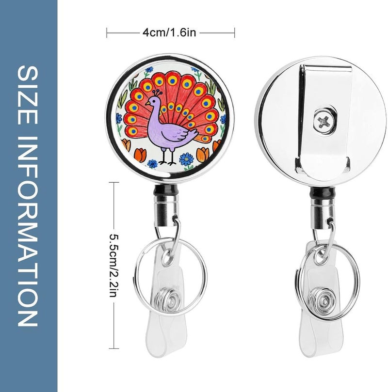 Rainbow Feathers and Flower Clusters Badge Clip Steel Retractable Badge Reel, Id Card Holder with Reel, Rustproof Work Id Clip for Work, Nurse, Teacher & Office Staff Id Badge Fastener - Image 2