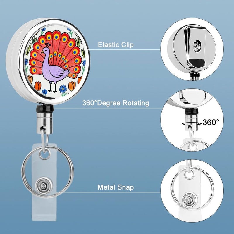 Rainbow Feathers and Flower Clusters Badge Clip Steel Retractable Badge Reel, Id Card Holder with Reel, Rustproof Work Id Clip for Work, Nurse, Teacher & Office Staff Id Badge Fastener - Image 4