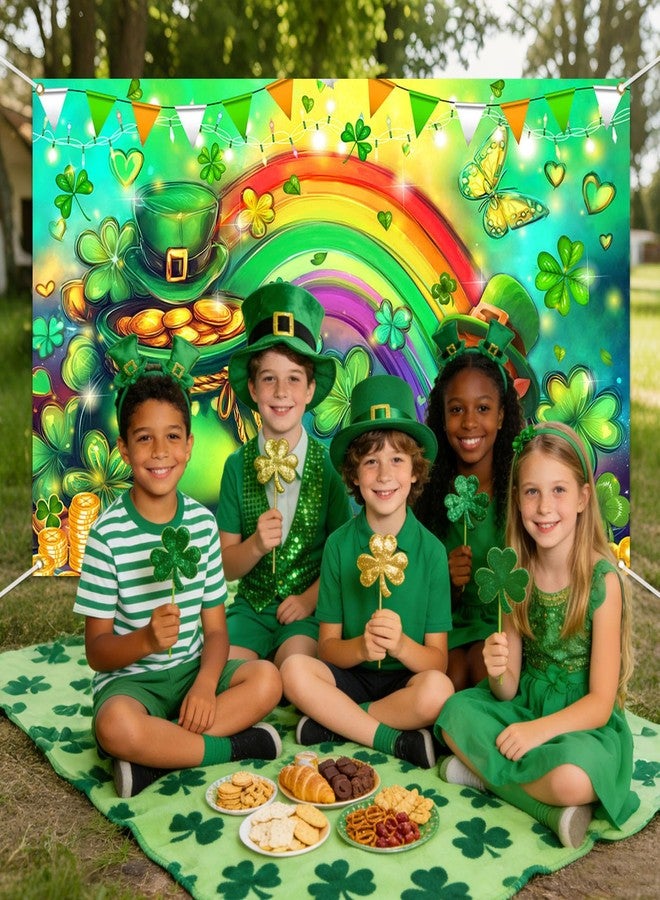 موكسيكا لافتة عيد القديس باتريك السعيد من موكسيكا، عملات ذهبية بألوان قوس قزح، خلفية تصوير على شكل نفل أخضر، زينة حفلات عيد القديس باتريك، خلفية تصوير للمنزل (أخضر، 70.8 × 43.3 بوصة) - Image 3