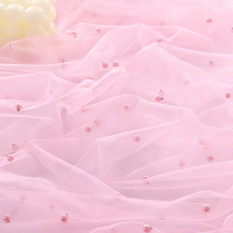 Socomi Pearl Table Runner Tulle Pink Spring Easter Cheesecloth 10FT Gauze Dining Wedding Birthday Party Baby Shower Anniversary Holiday Centerpiece Table Decor - Image 3