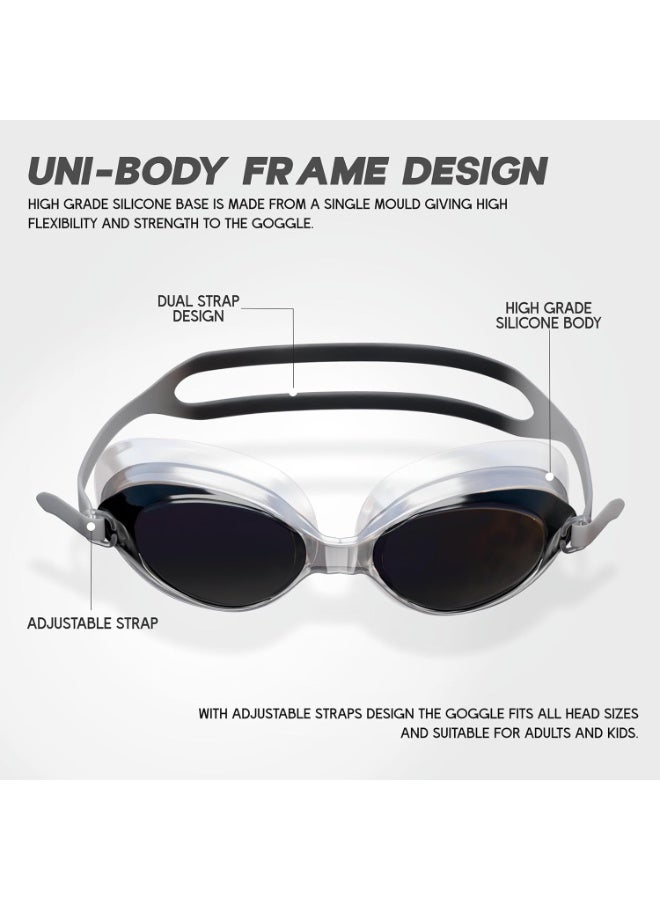 كونيكس نظارات سباحة مقاومة للضباب مع حماية من الأشعة فوق البنفسجية للرجال والنساء | رؤية واسعة مع راحة السيليكون وحزام قابل للتعديل | مثالية للبالغين والأطفال (أسود) - Image 4