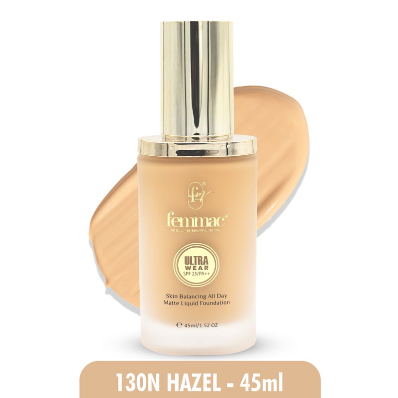 FEMMAC Ultra Wear Matte Liquid Foundation – Long Lasting Full Coverage, Oil Control, Smooth Finish, Hydrating Formula with UV Filters & Jojoba Oil - Image 1