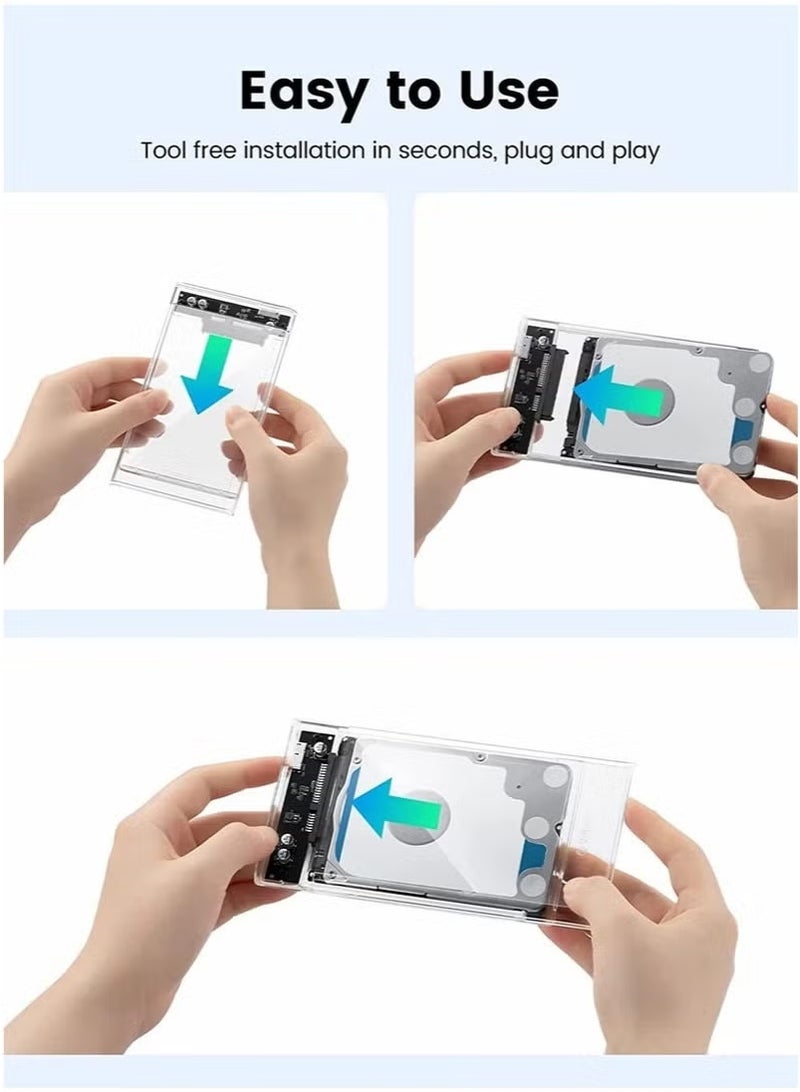2.5'' External Hard Drive Enclosure USB 3.0 to SATA III Tool-Free Clear Hard Disk Case for 2.5 inch 7mm 9.5mm SATA HDD SSD Max 6TB Support UASP - Image 4