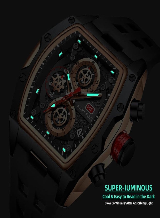 MF MINI FOCUS Men Watch Unique Tonneau Casual Wrist Watches (Chronograph/Waterproof/Luminous/Calendar) Silicon Band Fashion Watch for Men (All_Black)) - Image 4