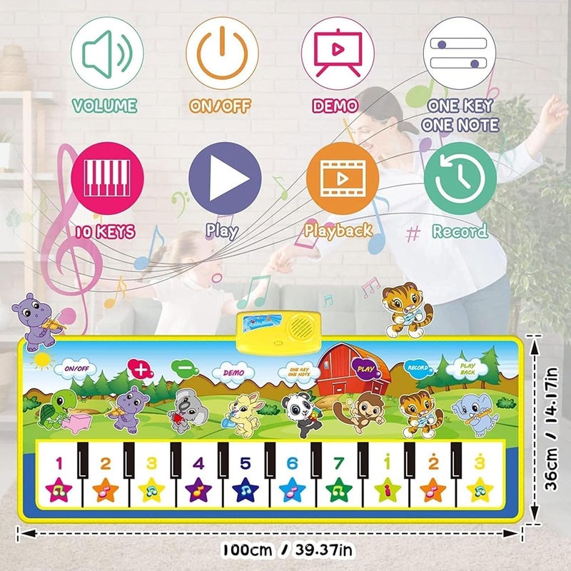 Piano Music Dance Mat,Baby Musical Mat,Piano Mat For Toddlers With 8 Animal Sounds Blanket Touch Play Mat Gift Toys For 3+ Years Old Kids Boys Girls - Image 3