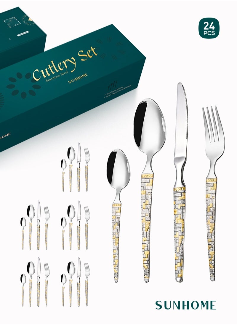 Sunhome SUNHOME 24-Piece Stainless Steel Cutlery Set Kitchen Utensil Set Western Tableware Suitable For Home Kitchen Restaurant Hotel Party Dining Picnic Dining Exquisite Packaging Gift  - Image 1