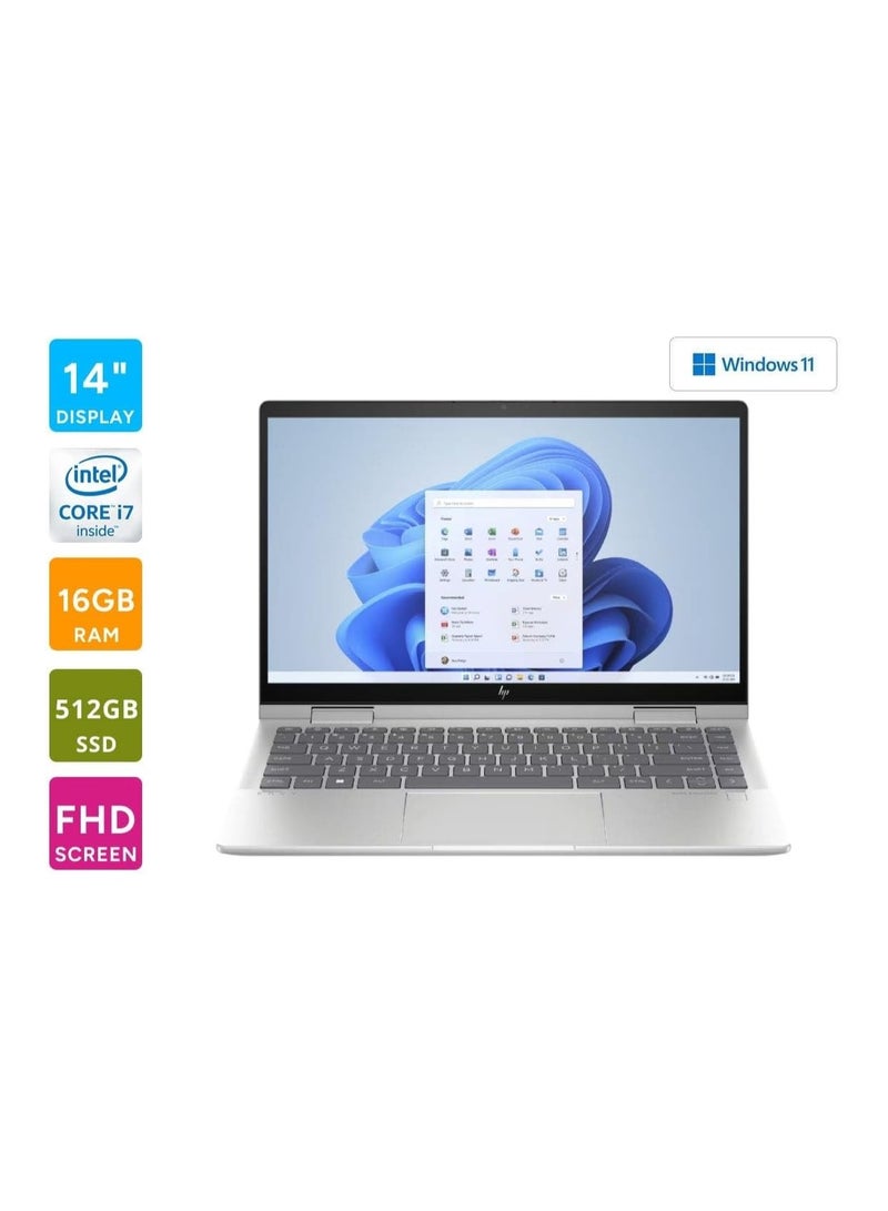 HP Envy X360 2-IN-1 14-es1023dx Laptop - Intel Core 7 150U 10-cores, 16GB, 512GB SSD, Intel Graphics, 14" FHD (1920X1080) Touch,  Backlit Keyboard, Windows 11, l silver English/Arabic silver - Image 4