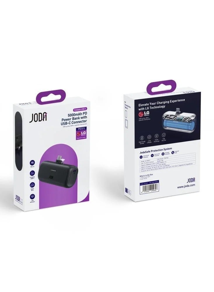 جودا باور بانك PICO5 بسعة 5000 مللي أمبير- جودة وراحة - شحن سريع بمنفذ USB-C قابل للطي وبطارية من LG - Image 5