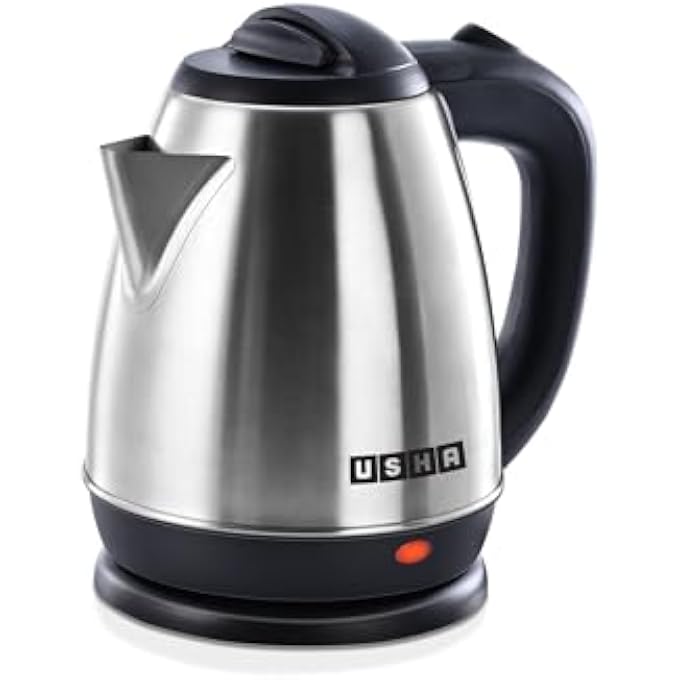 Usha Electric Kettle 1200W  15L Cool Touch Handle  Wider Mouth  FoodGrade Stainless Steel  Safety With Auto CutOff Function Silver  Black - Image 1