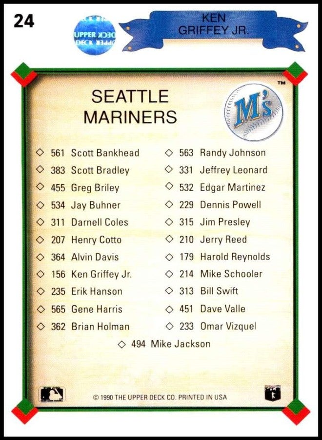 Upper Deck 1990 Upper Deck #24 Ken Griffey Jr. NM-MT Seattle Mariners Officially Licensed MLB Baseball Trading Card - Image 2