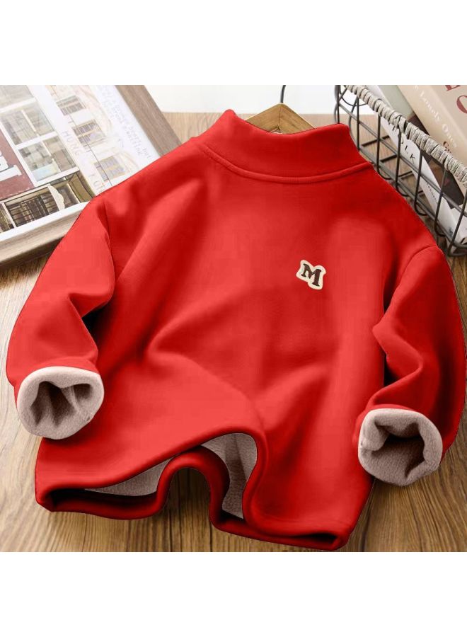Boys' And Girls' Clothing, New Fashionable Clothes, Long-sleeved Half-turtleneck Fleece-lined Thickeneded Bottoming Shirts For Children And Middle-aged Children