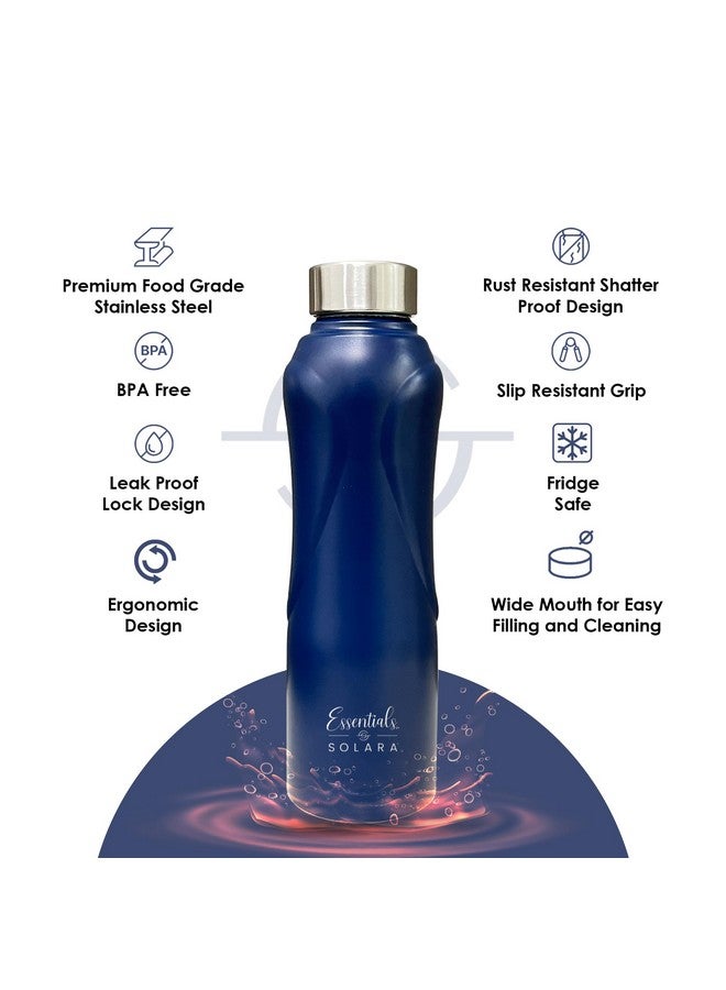 SOLARA Stainless Steel Water Bottle 1 Litre (Pack of 1), Dark Blue, Leak Proof, Single walled, Home & Kitchen Bottle, Gym Bottle, Treking Bottle, Travel Bottle - Image 2