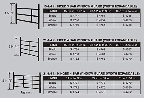 Defender Security Prime-Line S 4747 Carbon Steel Fixed 3-Bar Window Grill for Home Security and Child Safety, 15-3/4 In. to 23-1/2 In., Blacke (1 Set) - Image 4