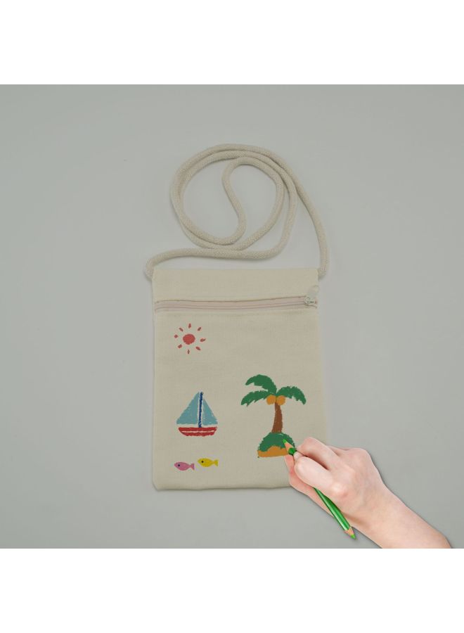 Cross Border Children DIY Painting Beige Canvas Bag Shoulder Bag Satchel Small Backpack Birthday Party Chest Bag-Color:12*21cm Beige Canvas Black Zipper - Image 2