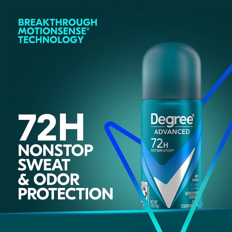 Degree Menâ€™s Travel Deodorant Antiperspirant 3-Pack â€“ 72H Advanced Protection Dry Spray, Cool Rush Scent, 1 Oz Ea - Image 3