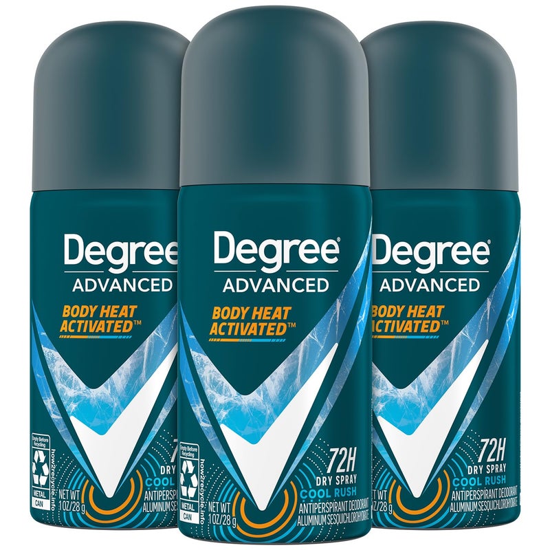 Degree Menâ€™s Travel Deodorant Antiperspirant 3-Pack â€“ 72H Advanced Protection Dry Spray, Cool Rush Scent, 1 Oz Ea - Image 1