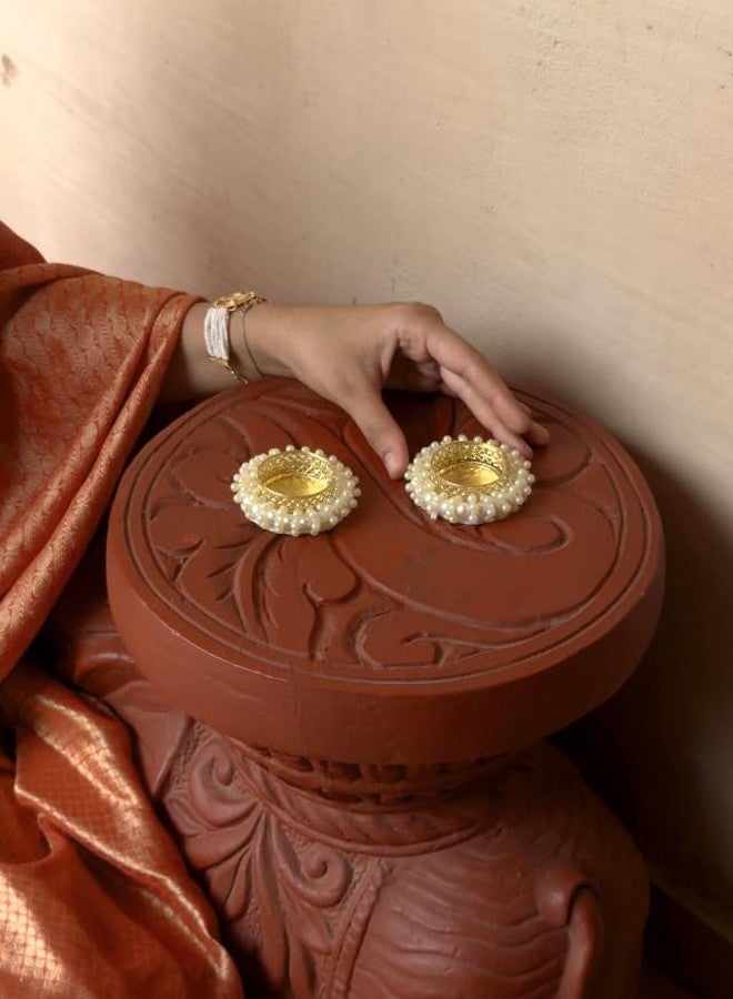 Smaran Decorative Pearl Tealight Candles & with Wax Candle, Elegant Beaded Votive Holders for Diwali, Wedding, Festive & Home Décor, Reusable Handcrafted Candle Decoration Gift - Set of 2 - Image 5