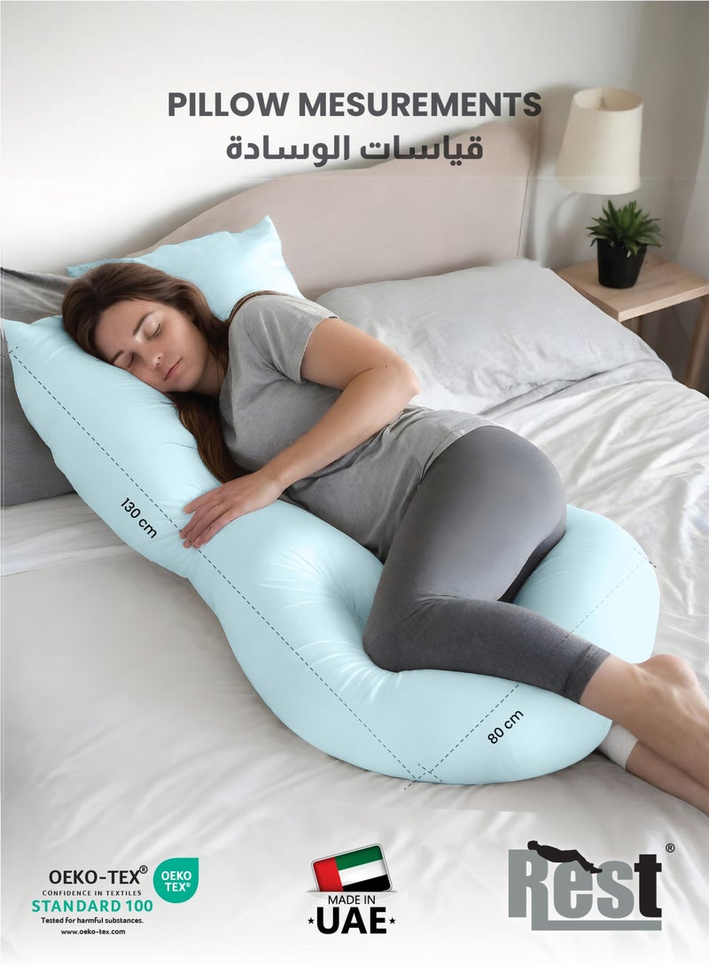 REST Pregnancy Pillow  80 X 130 cm Extra Smooth  Blue Maternity Full Body Pillow For Pregnant Women for Back , Hip , Neck and Knee Support - Image 2