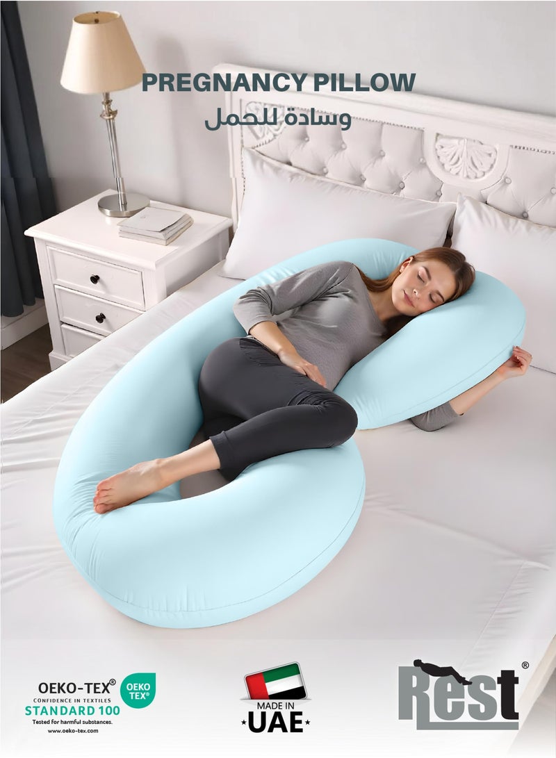 REST Pregnancy Pillow  80 X 130 cm Extra Smooth  Blue Maternity Full Body Pillow For Pregnant Women for Back , Hip , Neck and Knee Support - Image 1