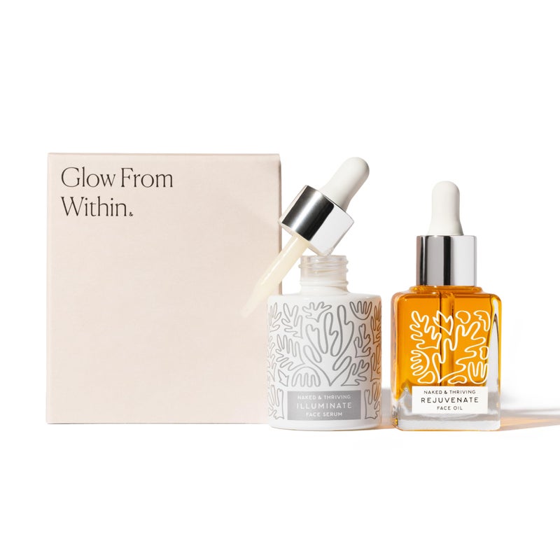 Naked + Thriving Naked & Thriving Super Glow Duo | Illuminate BC+ Serum (30 mL) + Rejuvenate Restorative Face Oil (35 mL) with Argan Oil, Sea Buckthorn Oil, Bakuchiol and Vitamin C (Set of 2) - Image 1