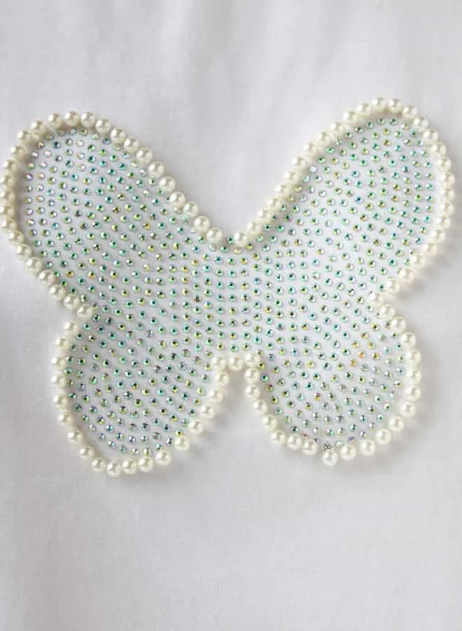 2Xtremz 2Xtremz Butterfly Embellished T-shirt with Short Sleeves