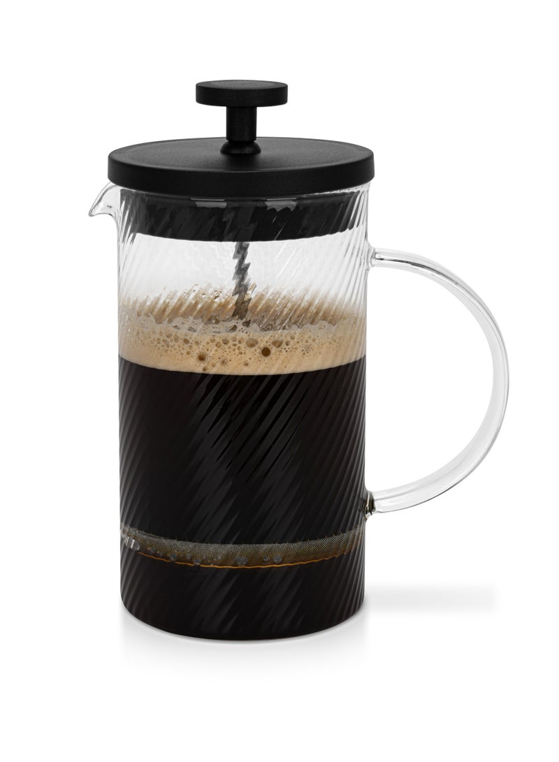 Fissman صانعة القهوة والشاي بضغط فرنسي 600 مل، زجاج بوروسيليكات سميك مقاوم للحرارة، مكبس قهوة وشاي من الفولاذ المقاوم للصدأ، قهوة باردة وساخنة، تصميم زجاجي مزخرف - Image 1