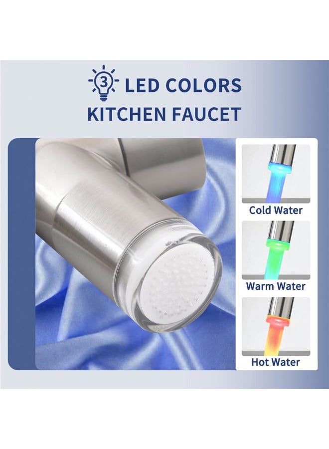 Fapully Kitchen Faucets with Pull Down Sprayer,Commercial Single Handle Kitchen Sink Faucet with LED Light,Brushed Nickel - Image 5