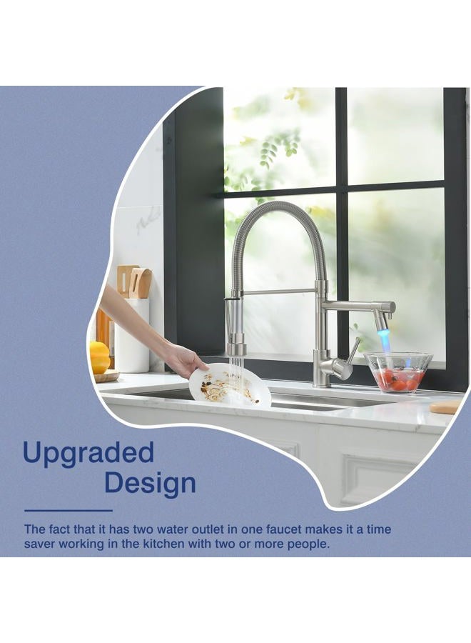 Fapully Kitchen Faucets with Pull Down Sprayer,Commercial Single Handle Kitchen Sink Faucet with LED Light,Brushed Nickel - Image 3