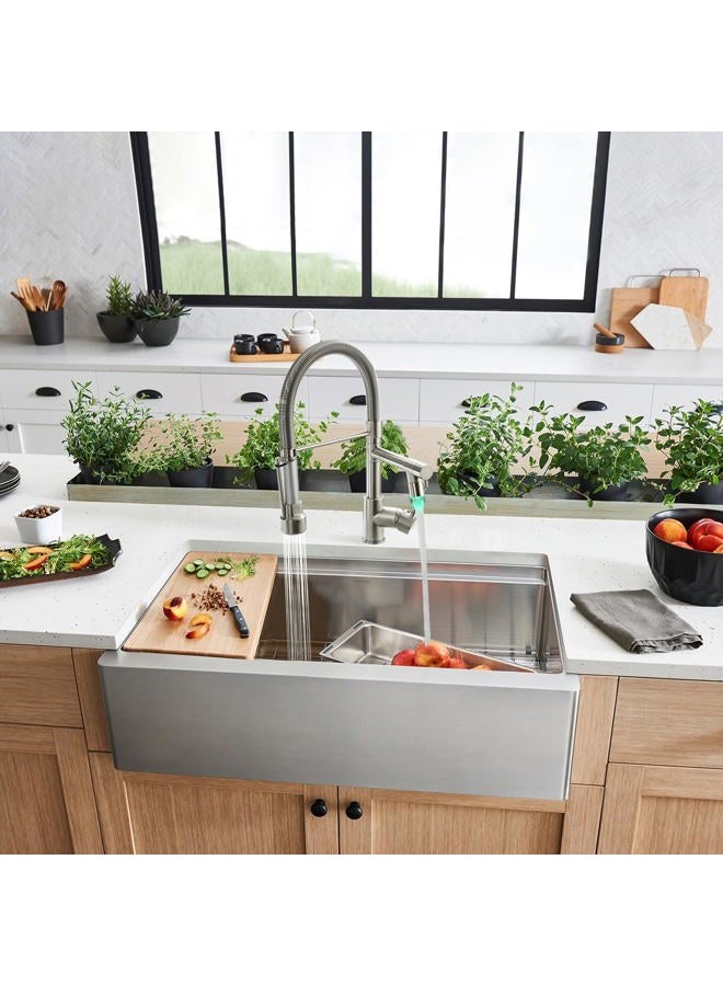 Fapully Kitchen Faucets with Pull Down Sprayer,Commercial Single Handle Kitchen Sink Faucet with LED Light,Brushed Nickel - Image 2